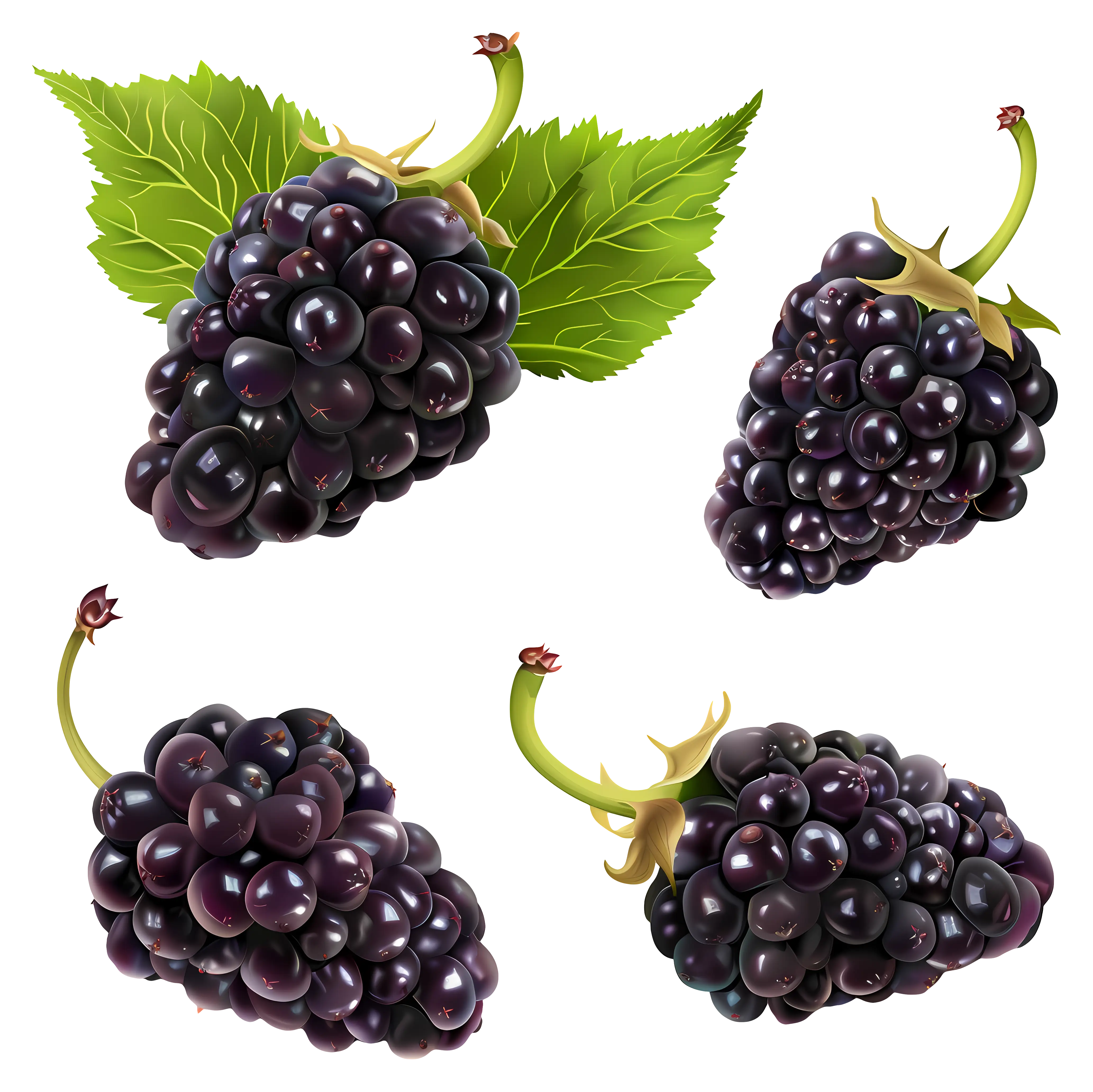 Fresh Blackberries With Green Leaves