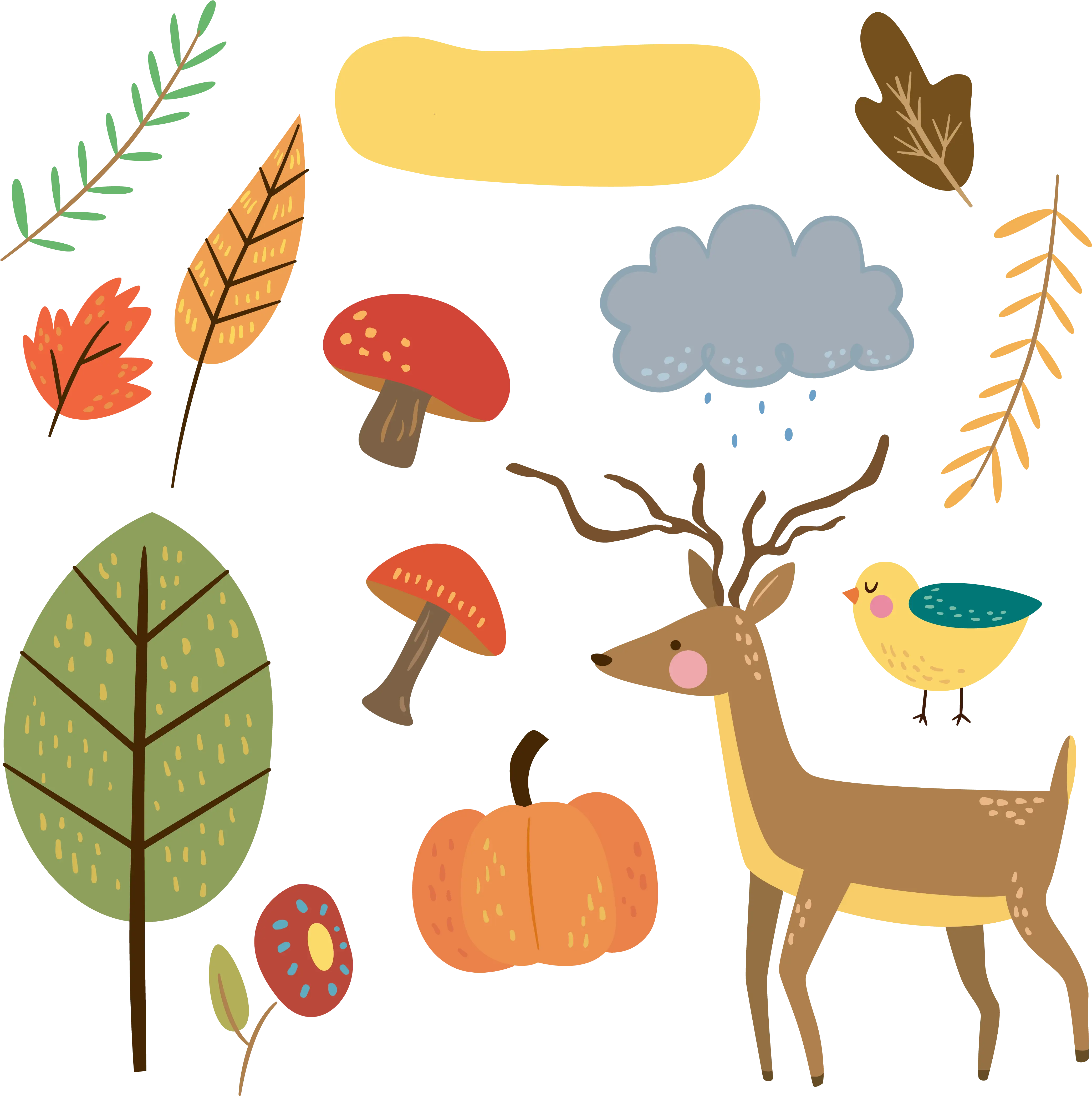 Cartoon Autumn Forest Elements with a Deer