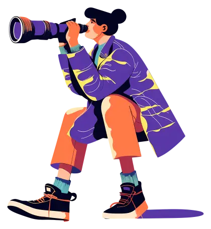 Photographer with camera in action pose