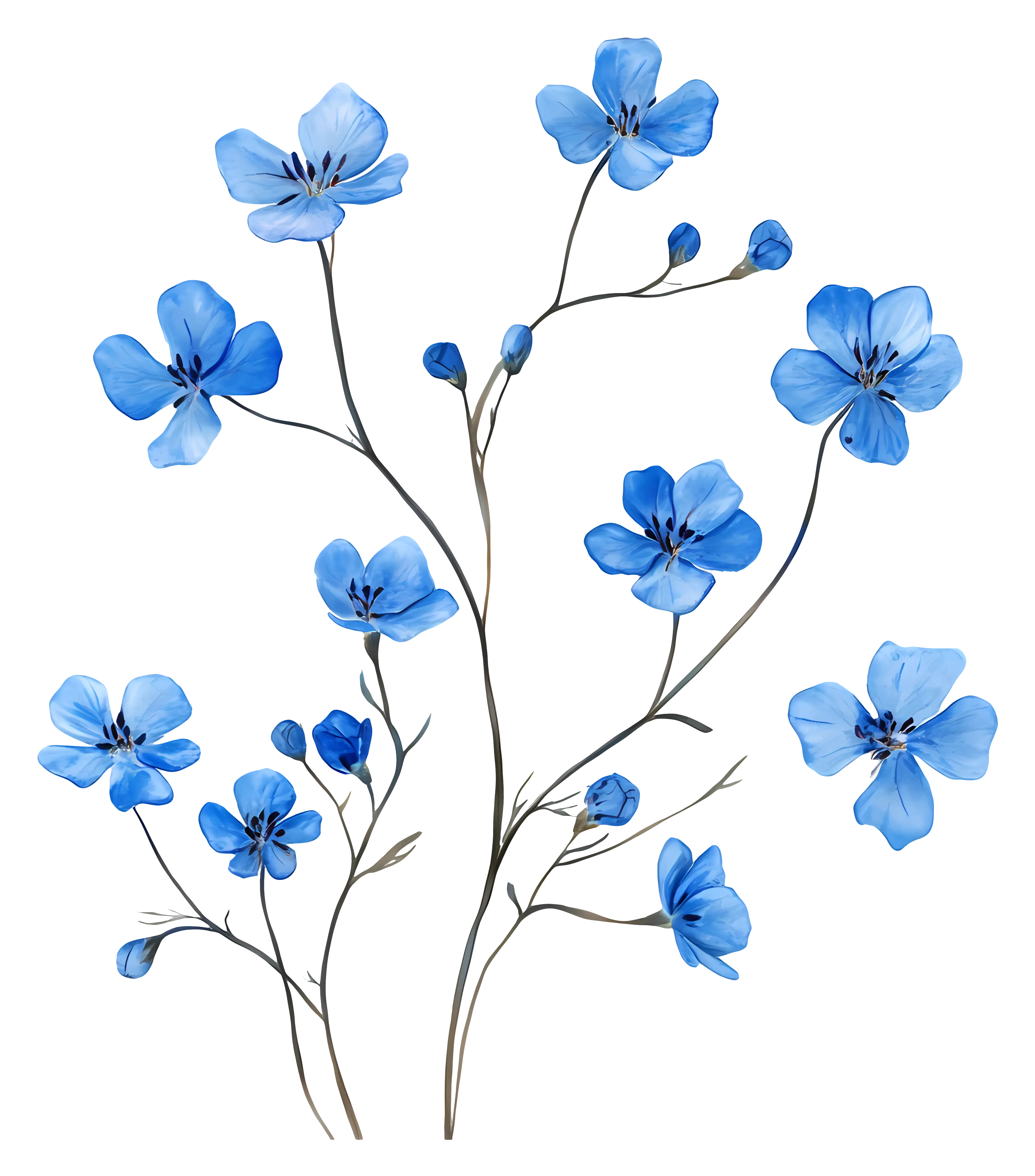 Blue Flowers with Stems