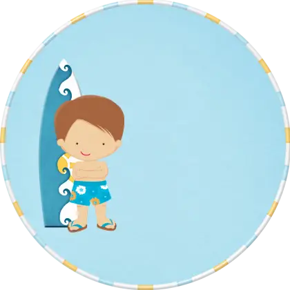 Cartoon Boy with Surfboard at the Beach