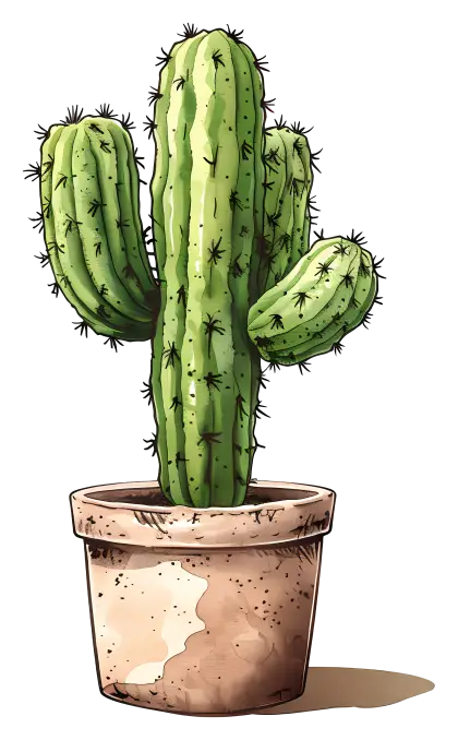 Potted Green Cactus Illustration