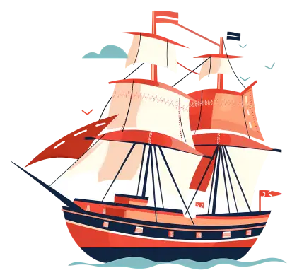 Vintage Sailing Ship with Red Sails