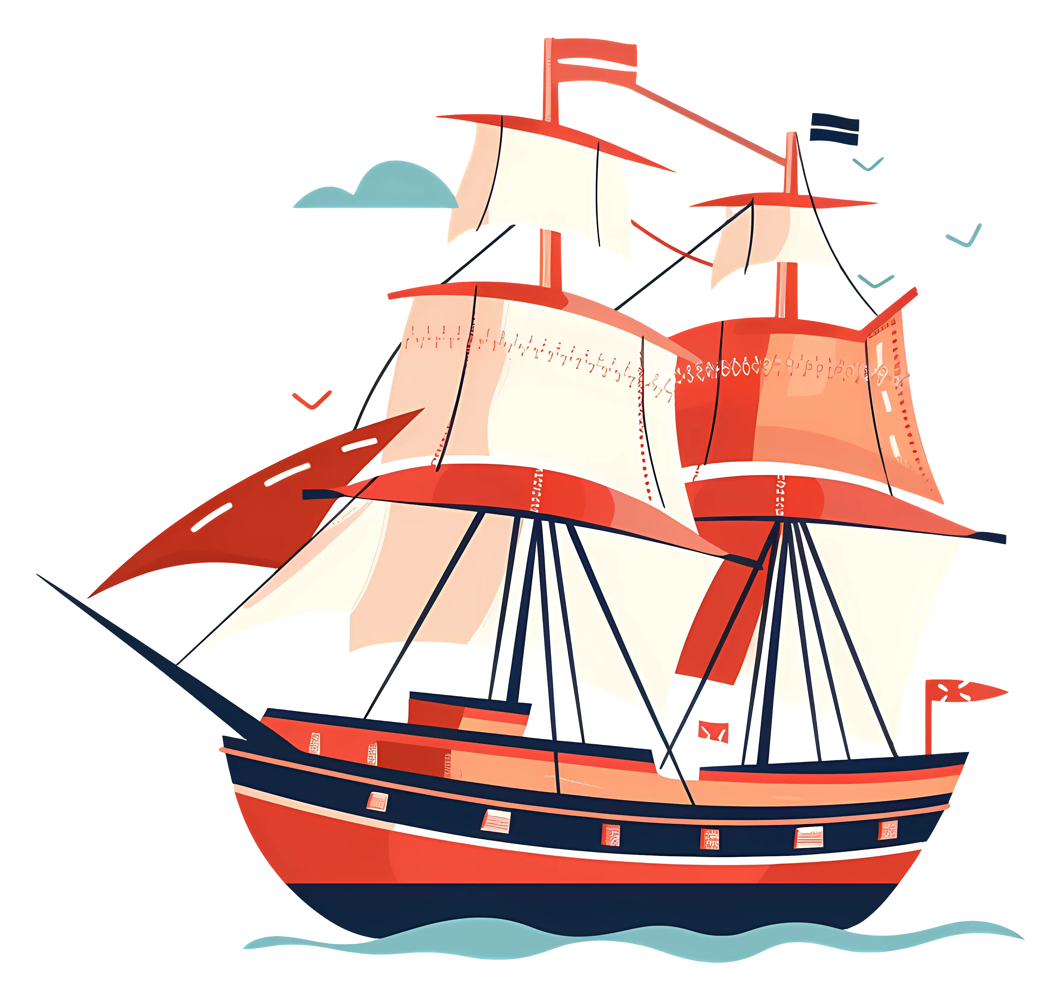 Vintage Sailing Ship with Red Sails