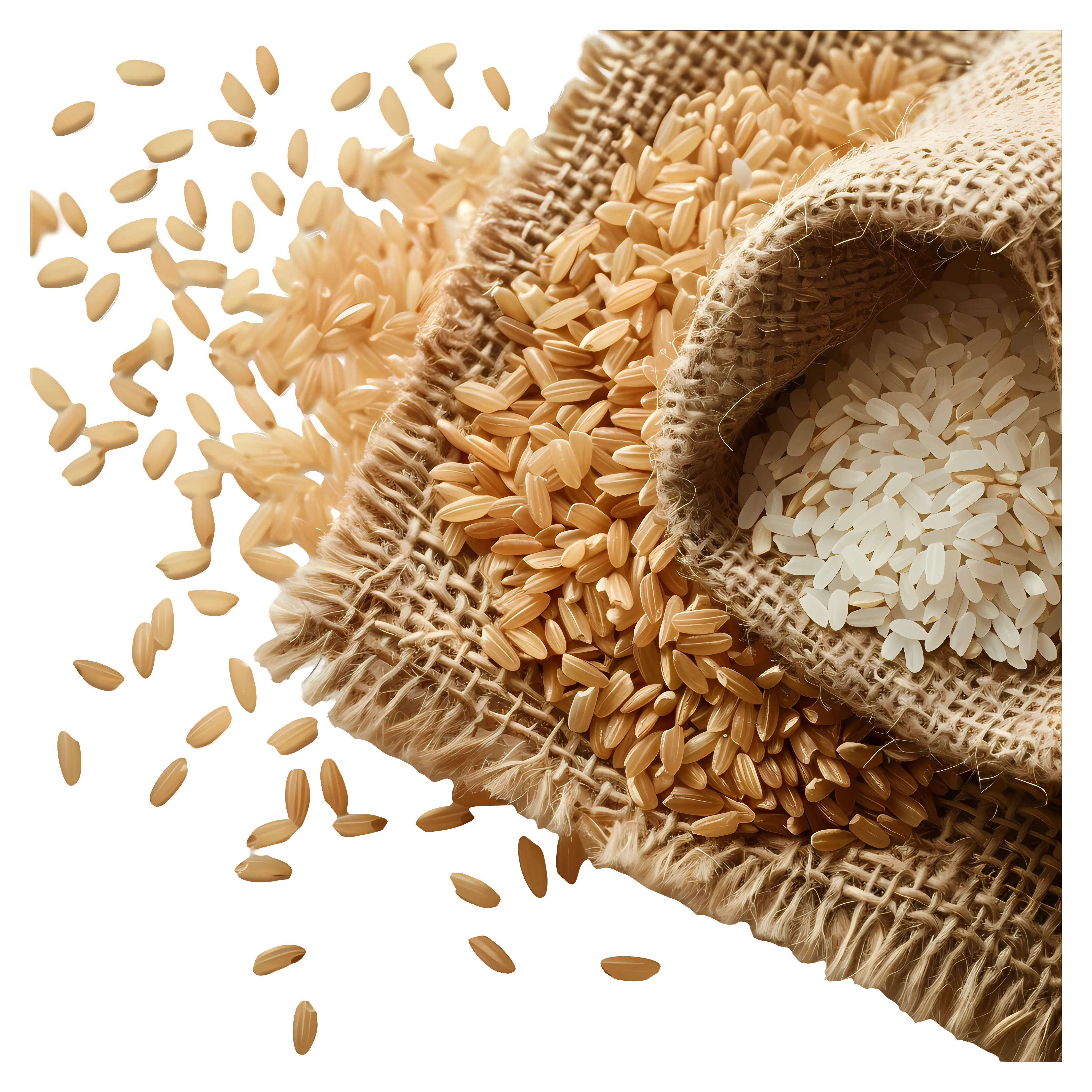 Brown and White Rice Grains on Sack