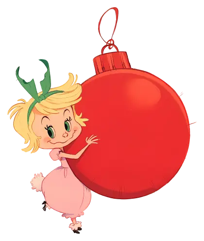 Cartoon Girl Holding a Red Christmas Bauble