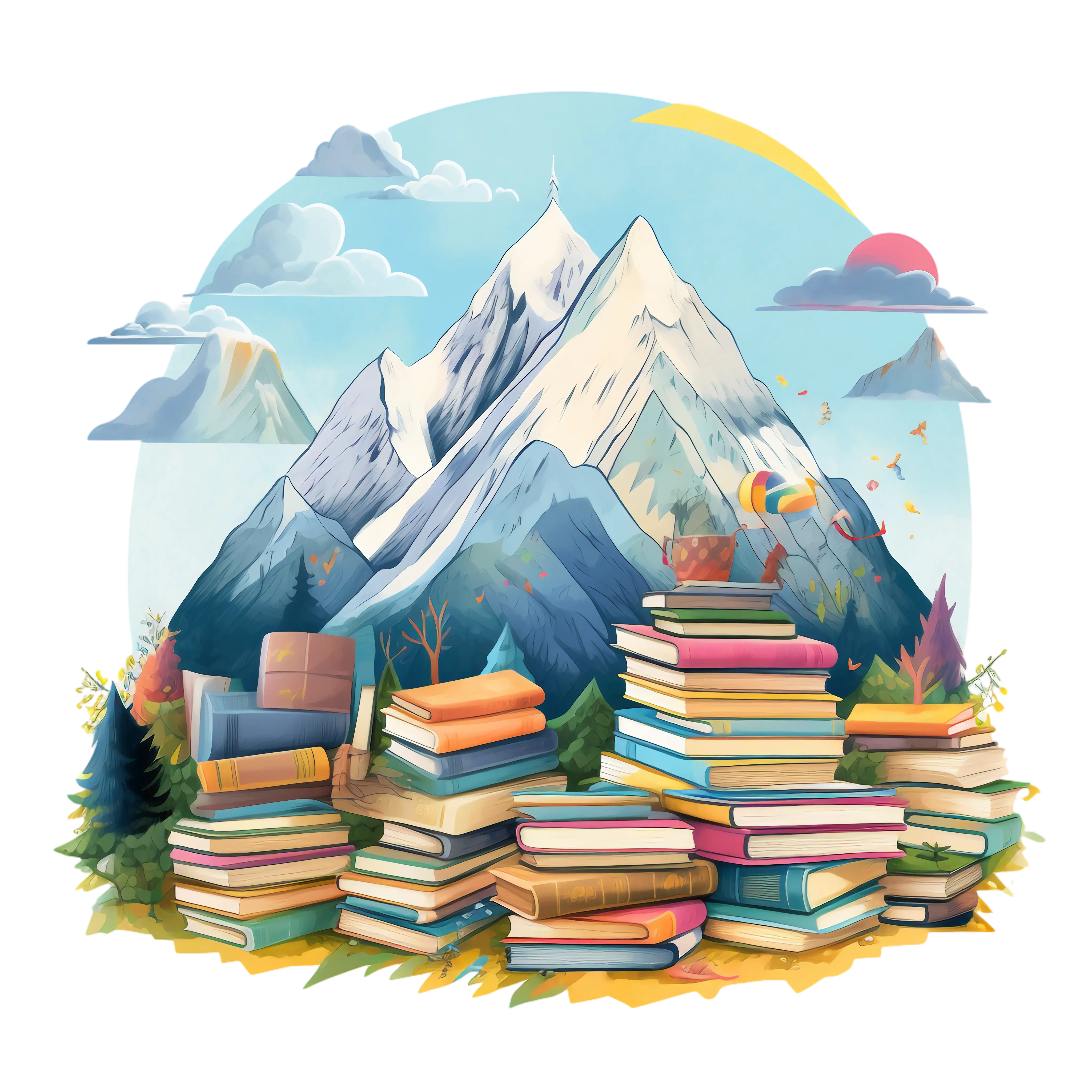 Creative Illustration of Mountain with Stacked Books
