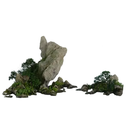 Rock Formation with Greenery on a Clear Background