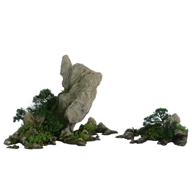 Rock Formation with Greenery on a Clear Background
