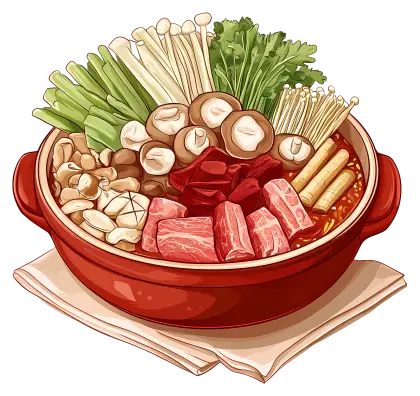 Hot Pot with Vegetables, Meat, and Mushrooms