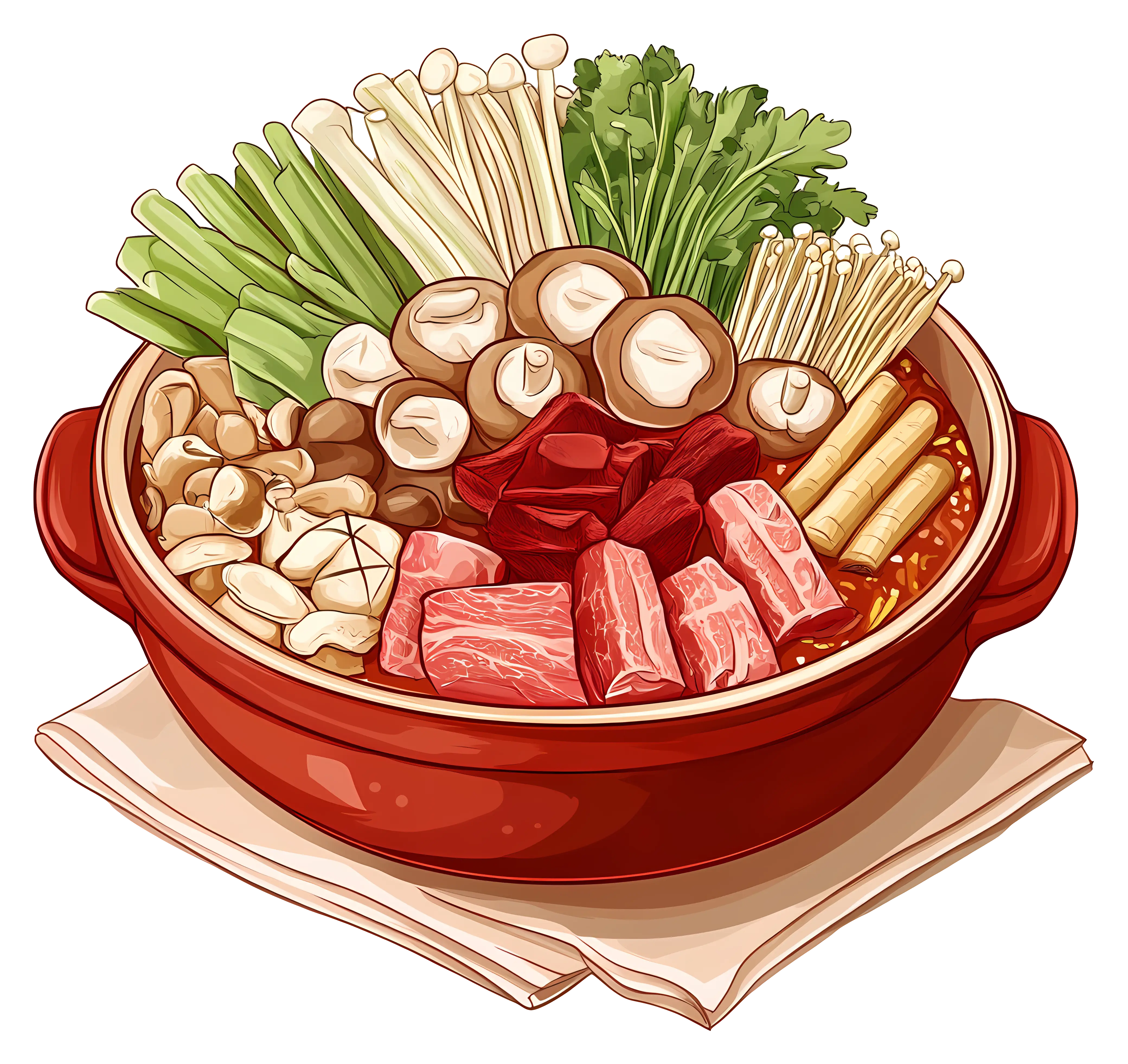 Hot Pot with Vegetables, Meat, and Mushrooms