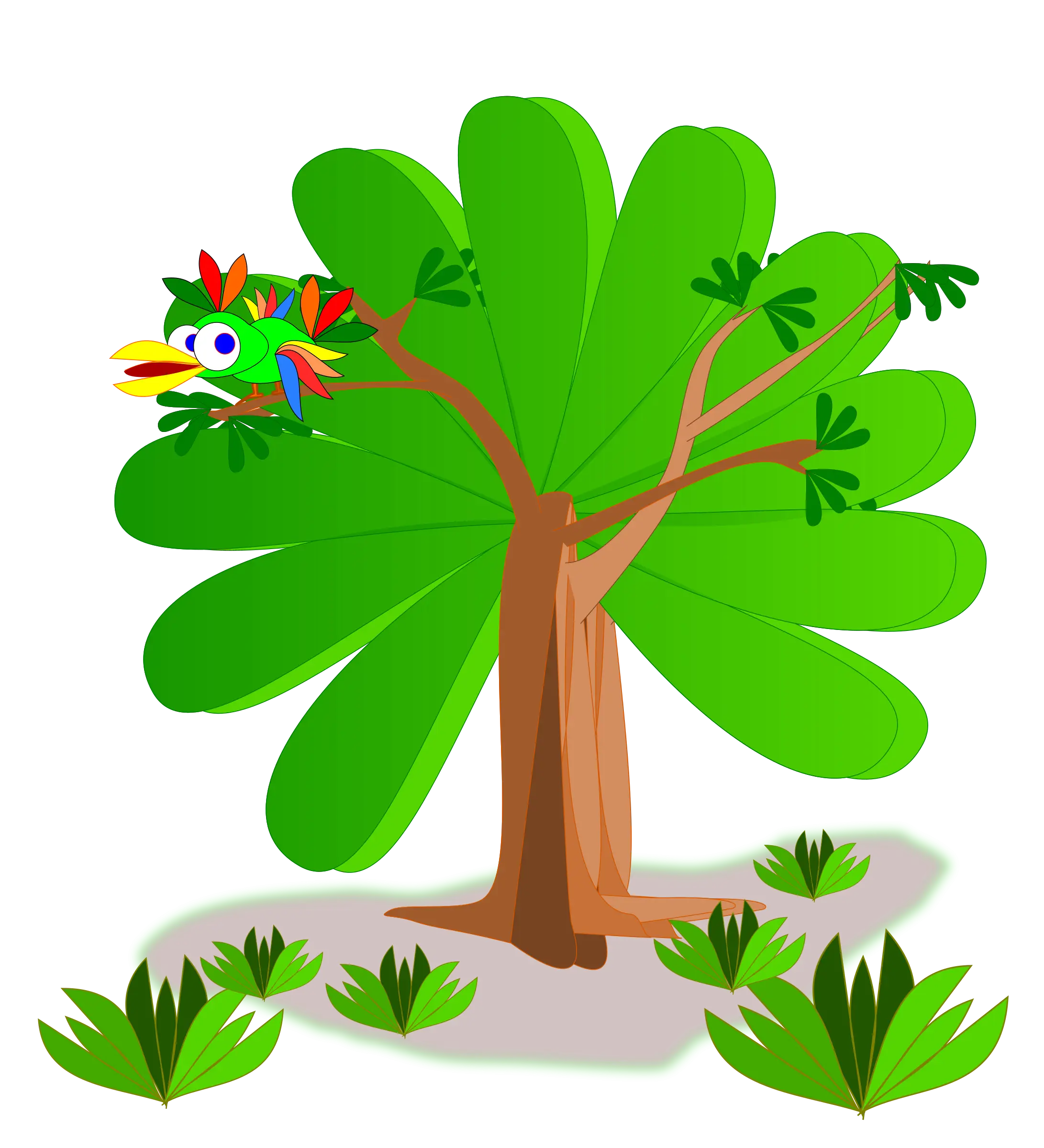 Tropical Tree with a Colorful Parrot Illustration