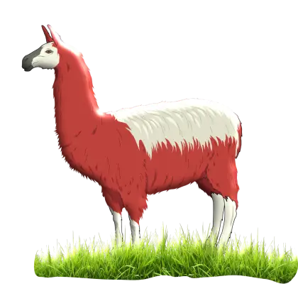 Red and White Llama Standing on Grass