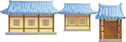 Traditional houses with blue roofs
