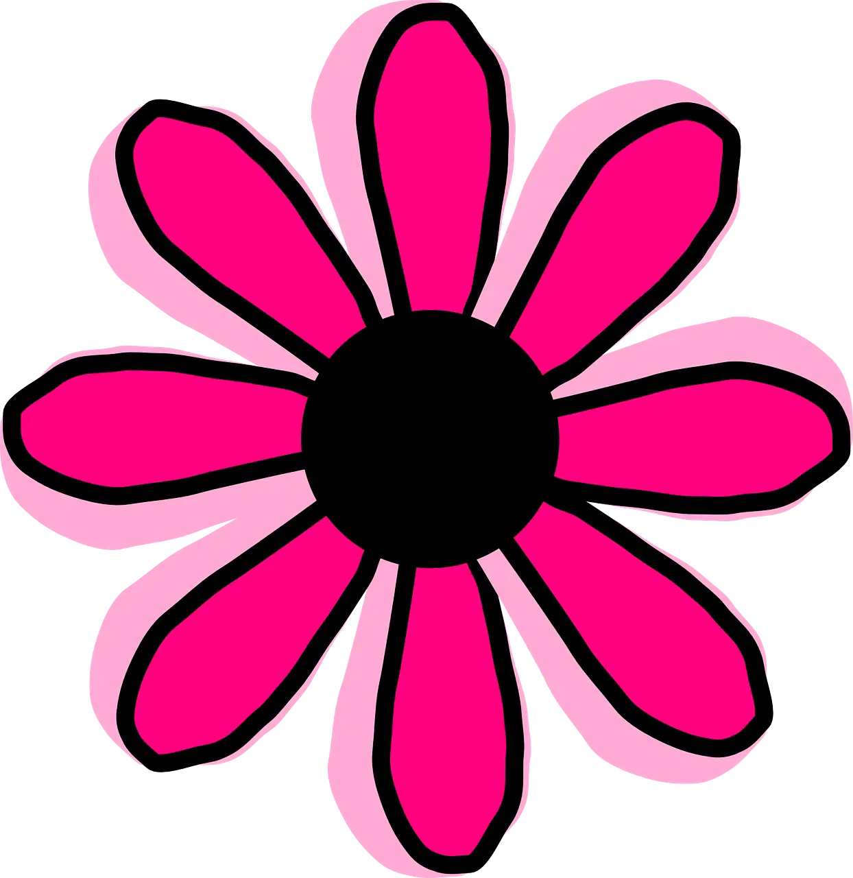 Pink Doodle Flower with Black Center