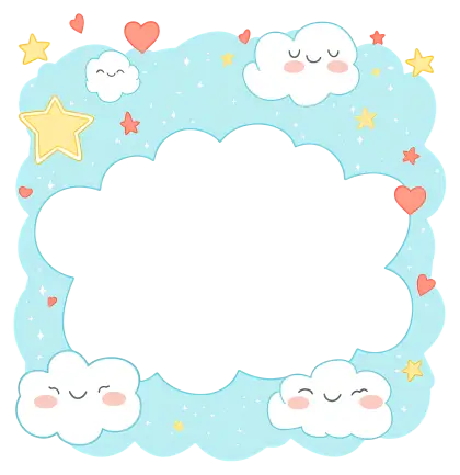 Cute Cloud Frame with Hearts and Stars