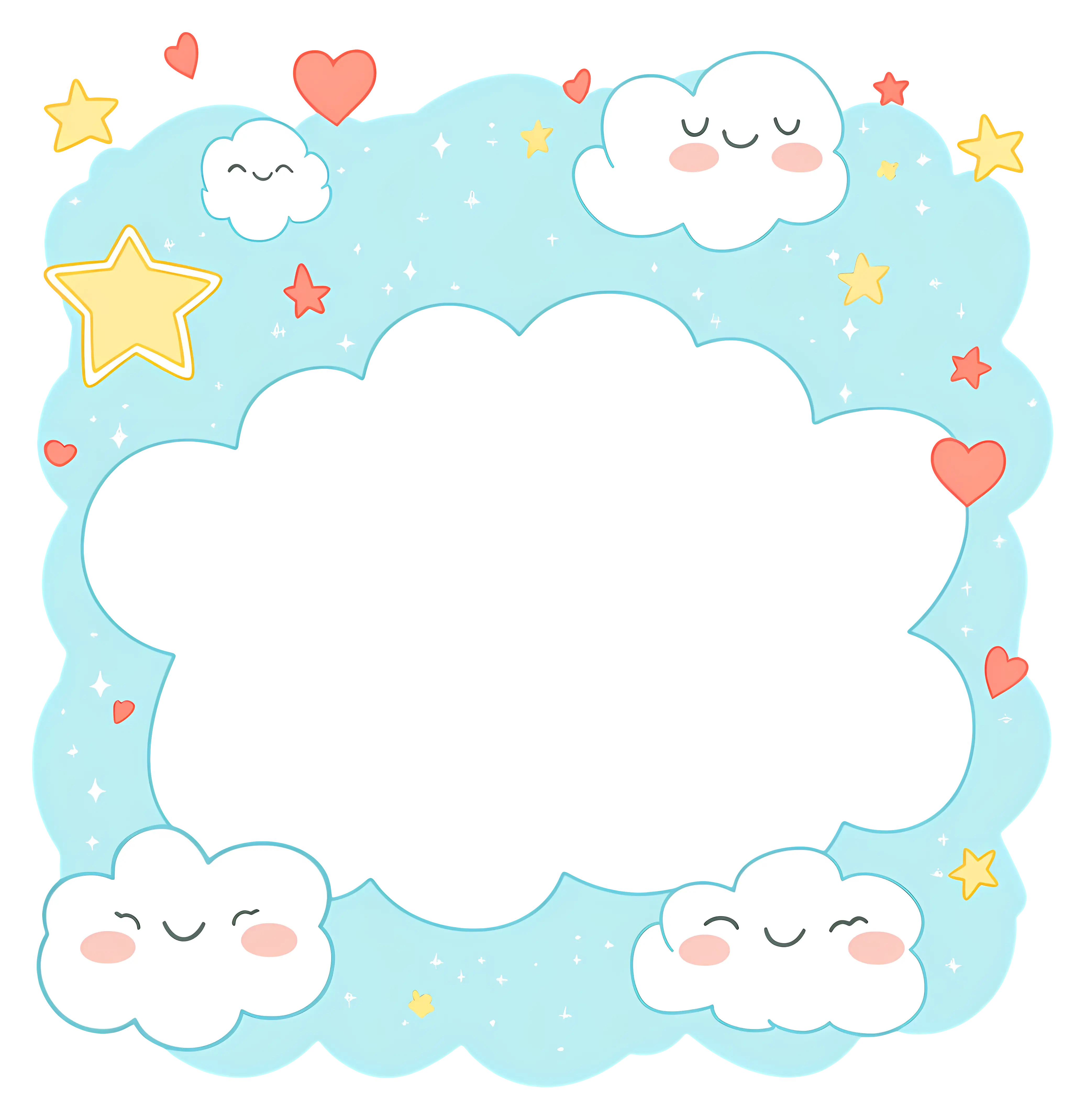 Cute Cloud Frame with Hearts and Stars