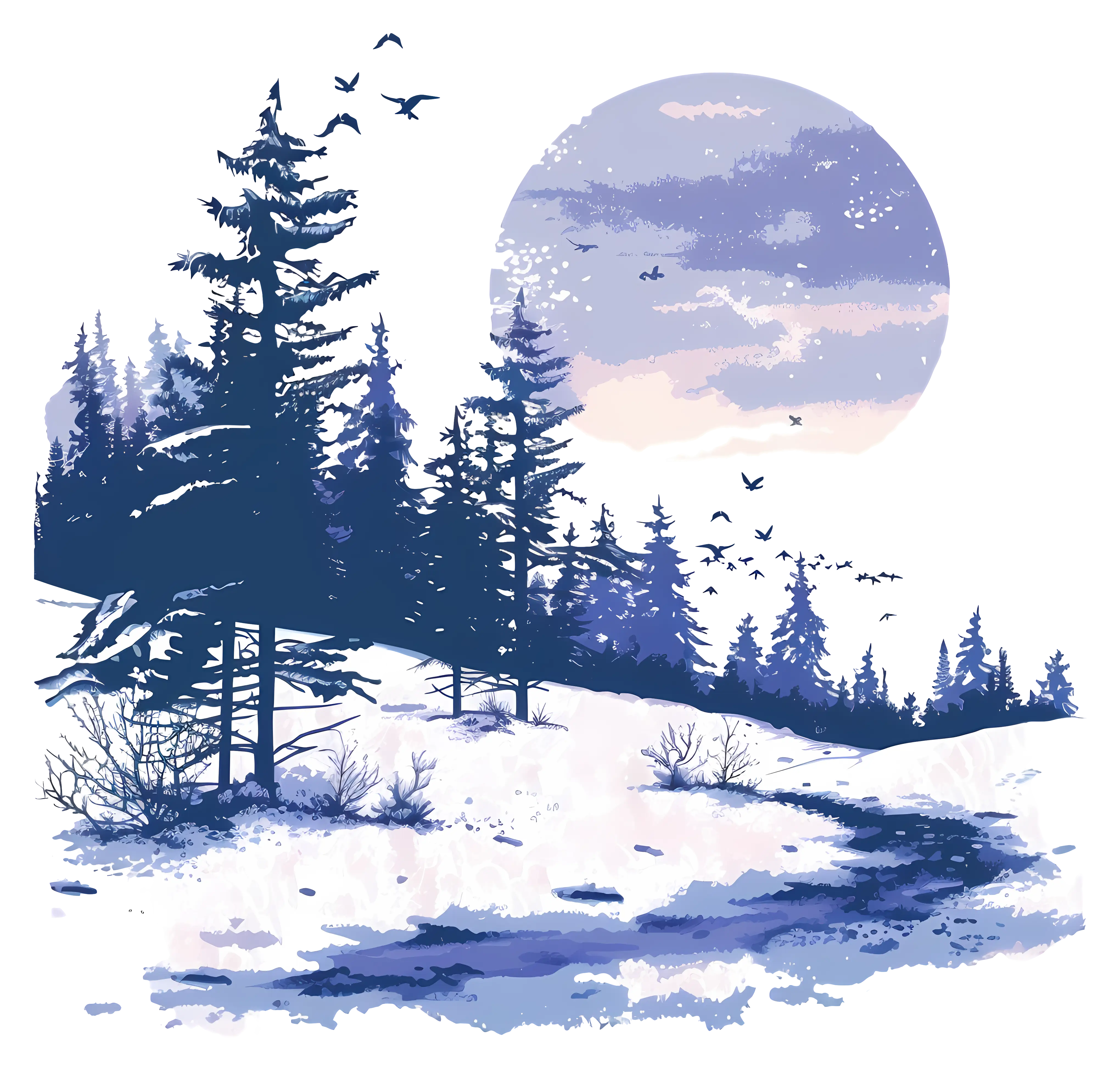 Winter Forest with Moon