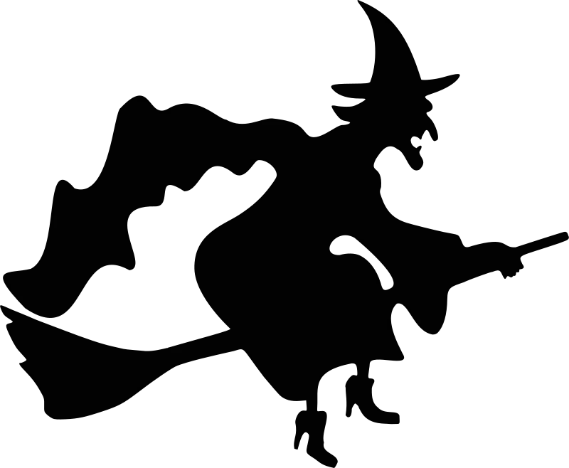 Silhouette of a Halloween Witch on a Broomstick