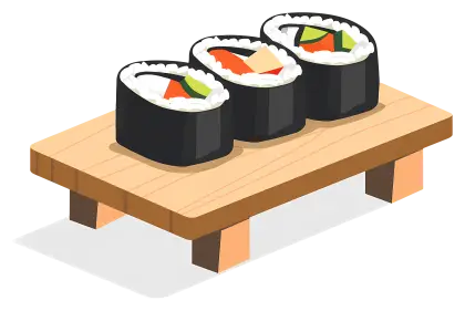 Sushi Rolls on a Wooden Plate