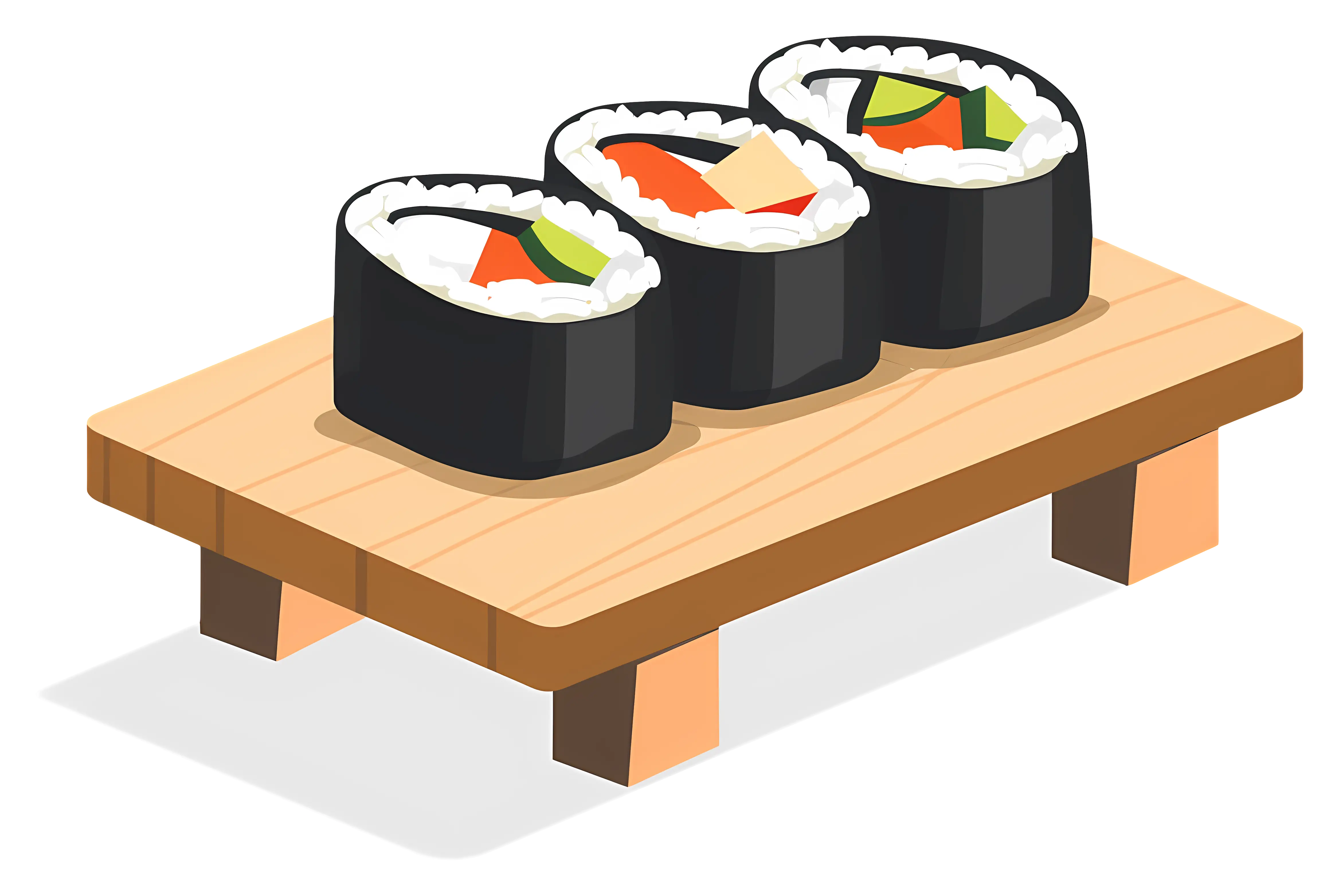 Sushi Rolls on a Wooden Plate