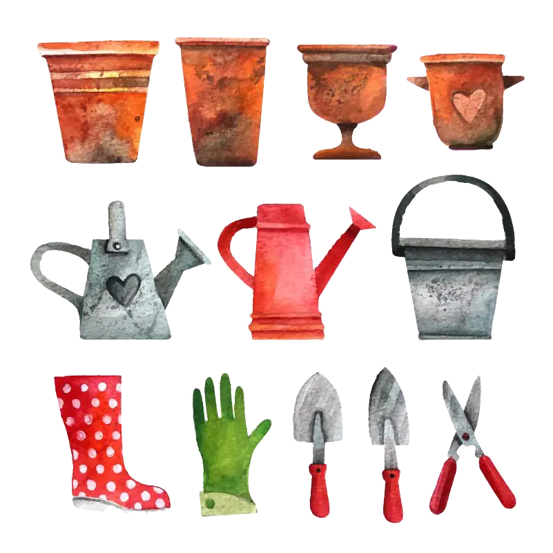 Watercolor Gardening Tools and Accessories