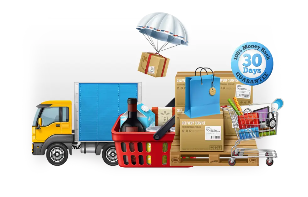 Delivery Truck with Packages and Shopping Items