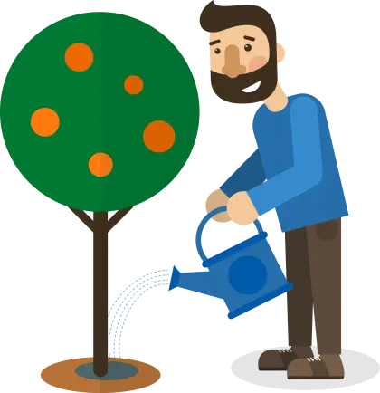 Man Watering Orange Tree
