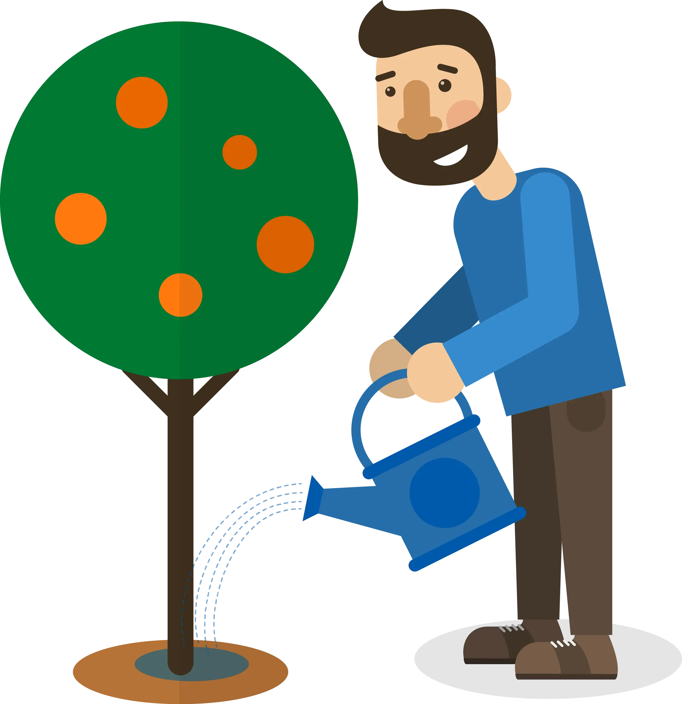 Man Watering Orange Tree