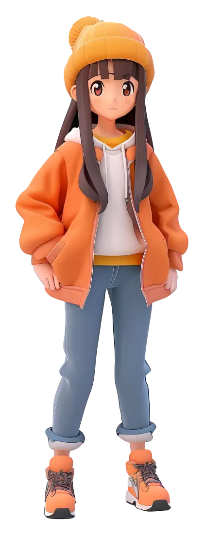 Girl in Orange Jacket and Beanie