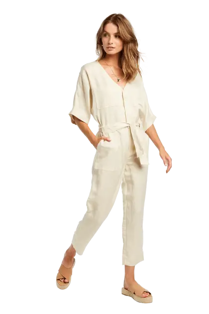 Woman in Beige Jumpsuit