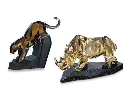 Crystal Panther and Rhino Sculptures
