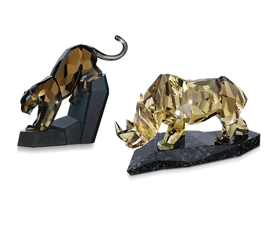 Crystal Panther and Rhino Sculptures