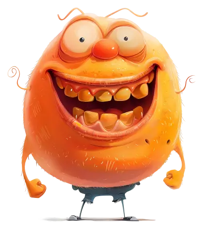 Round Orange Laughing Cartoon Character