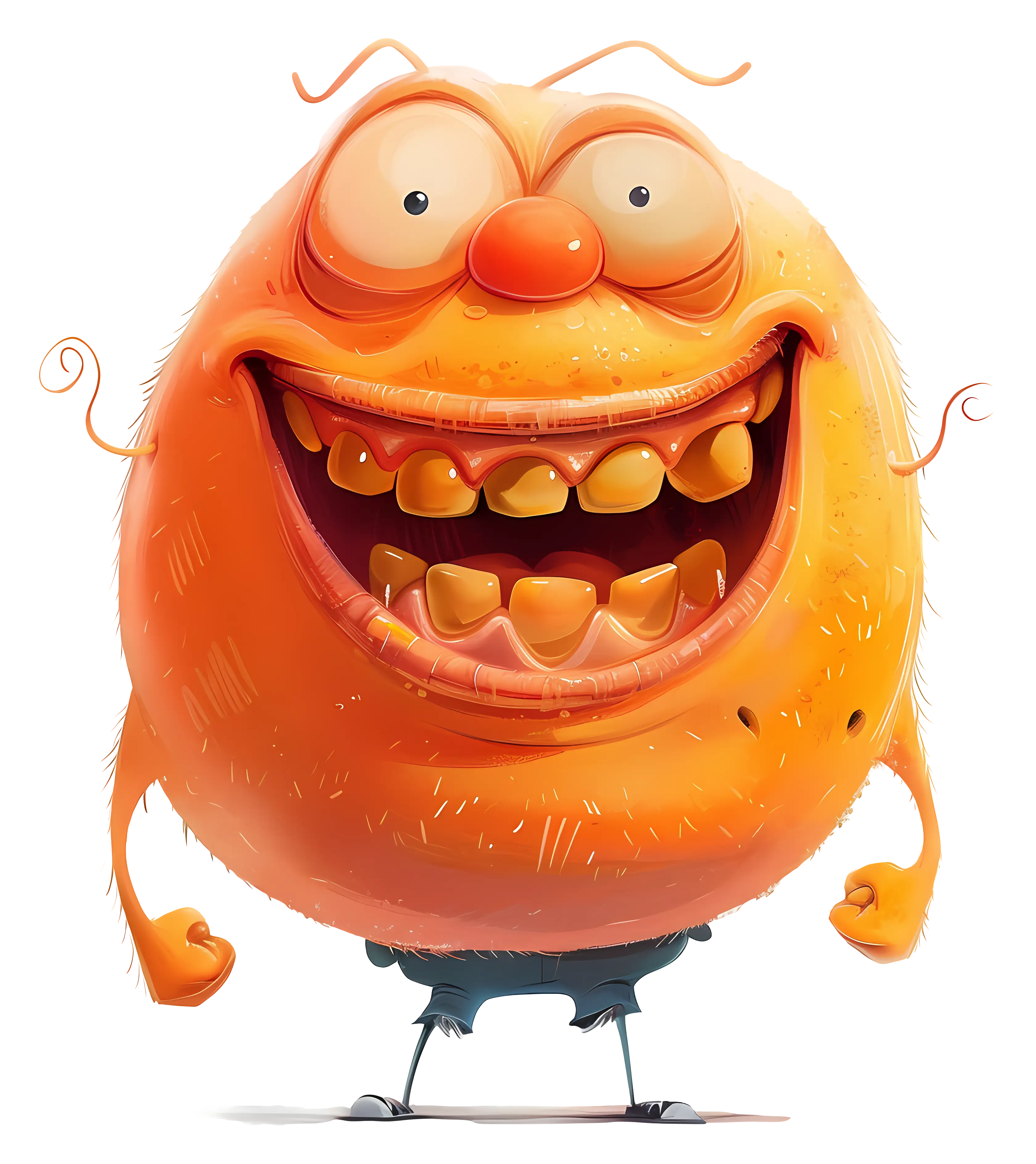 Round Orange Laughing Cartoon Character