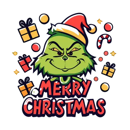 Cheerful Green Holiday Character with &#039;Merry Christmas&#039;
