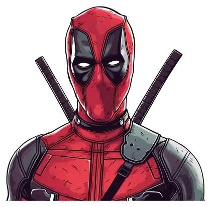 Masked Red Cartoon Character with Swords
