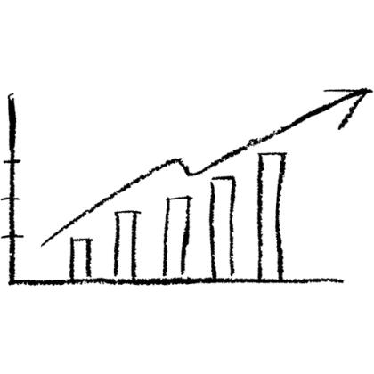 Hand-Drawn Bar Chart with Rising Arrows