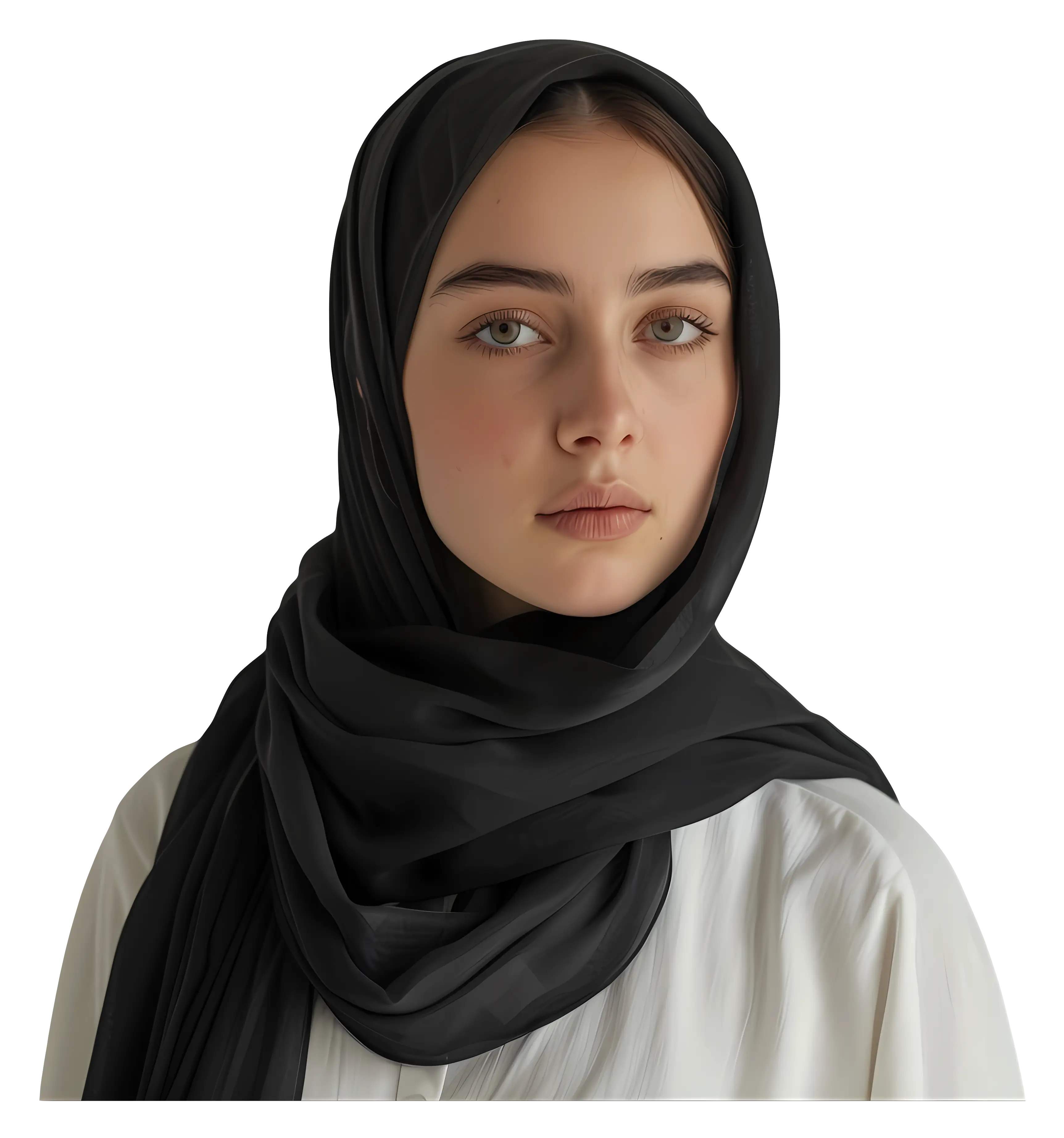 Woman Wearing a Black Headscarf in Simple Portrait