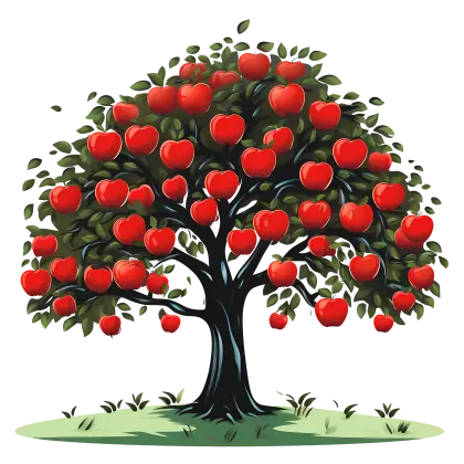 Apple Tree with Dense Leaves and Fruits