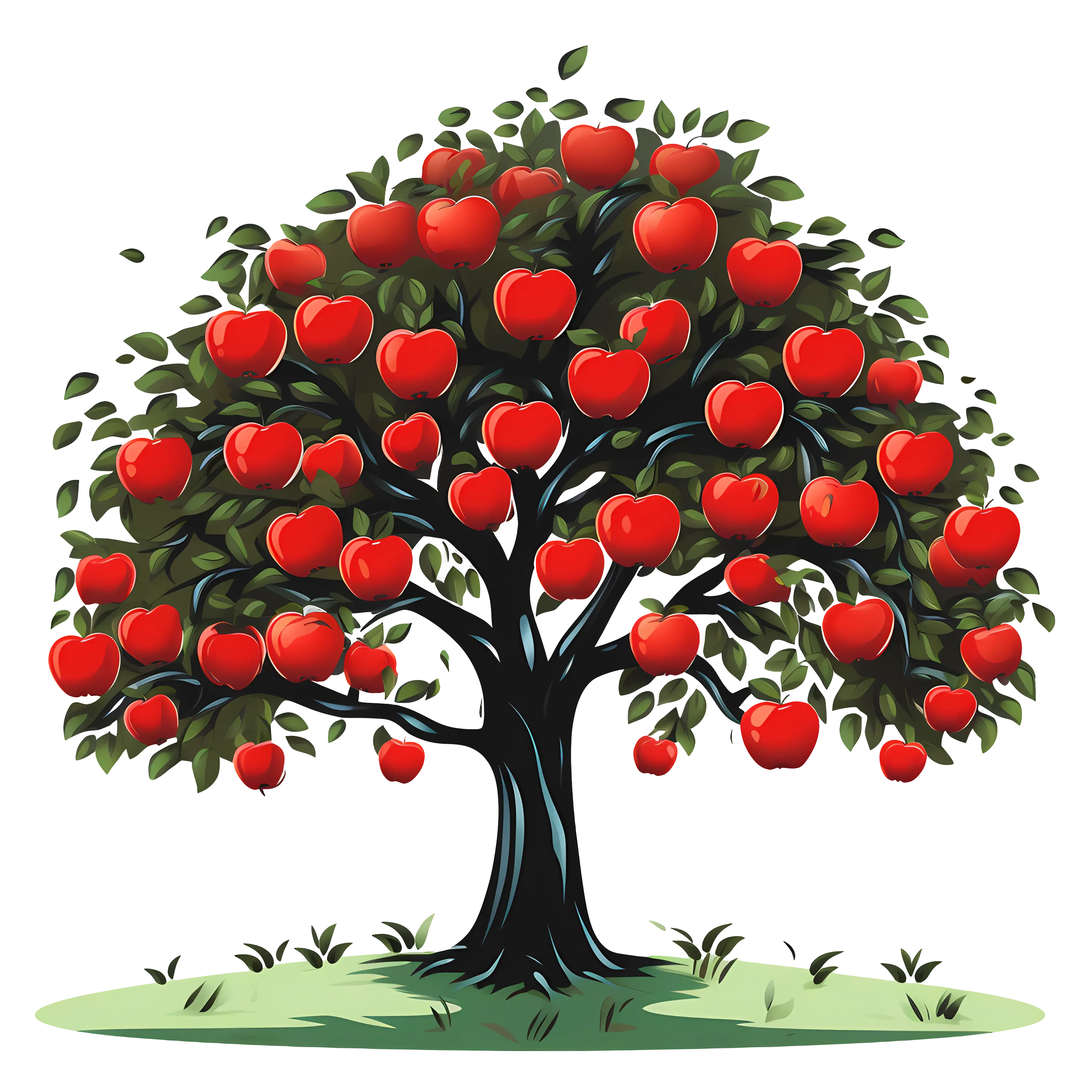 Apple Tree with Dense Leaves and Fruits