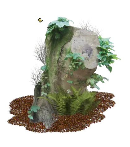 Tree Stump with Plants and Moss