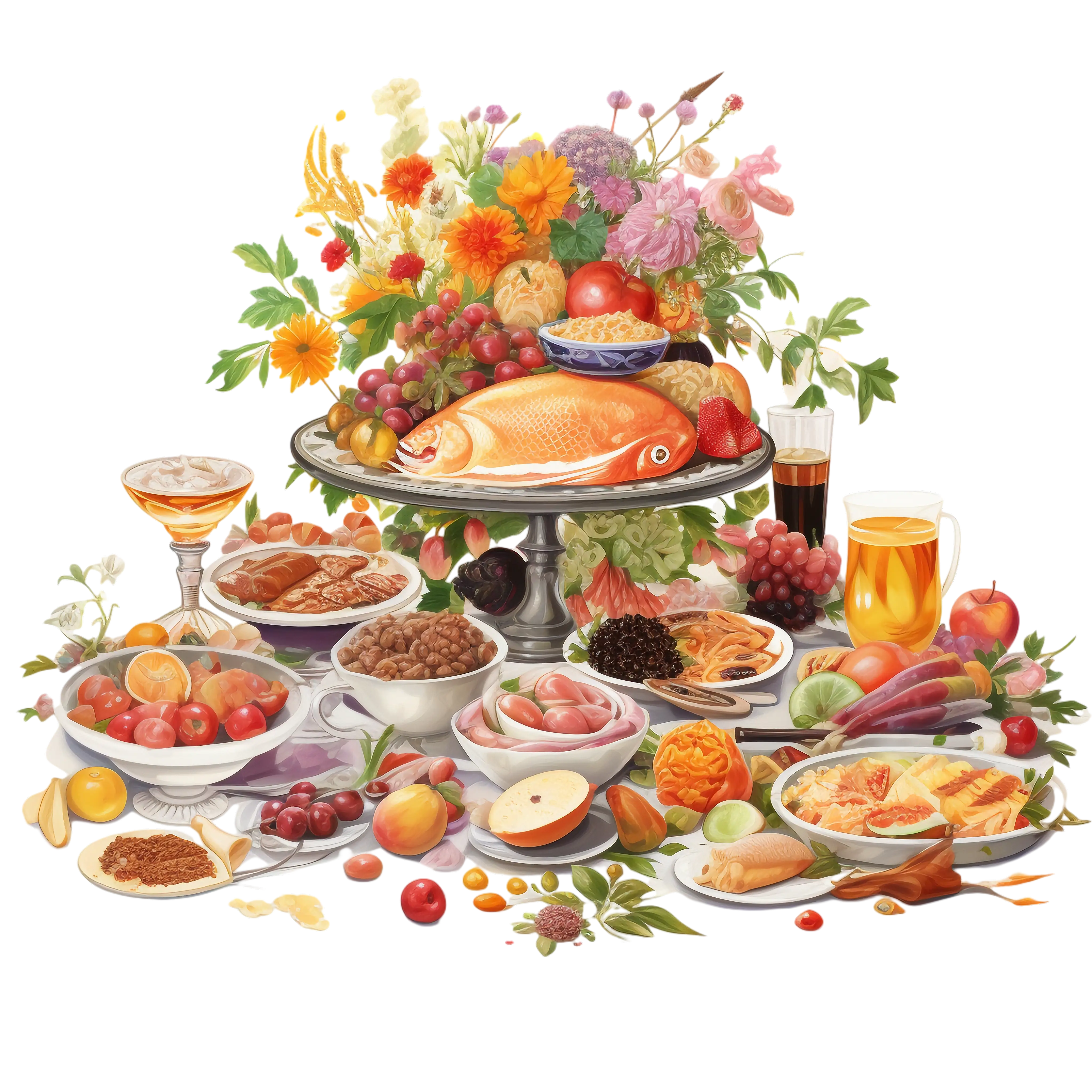 Lavish Feast with Various Dishes