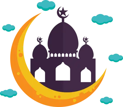 Mosque with Crescent Moon and Clouds