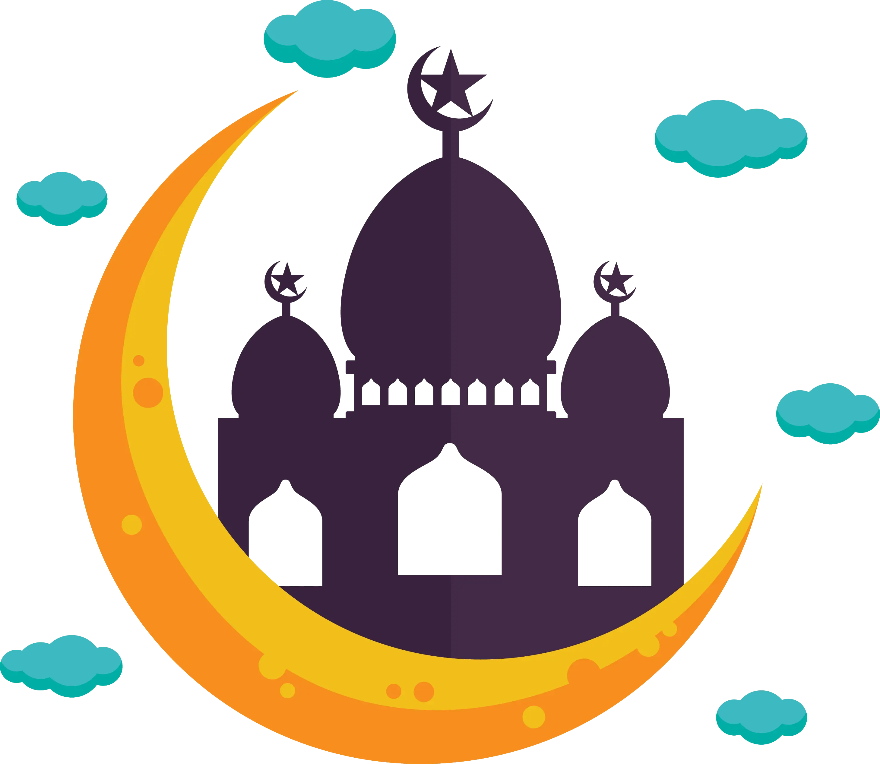 Mosque with Crescent Moon and Clouds