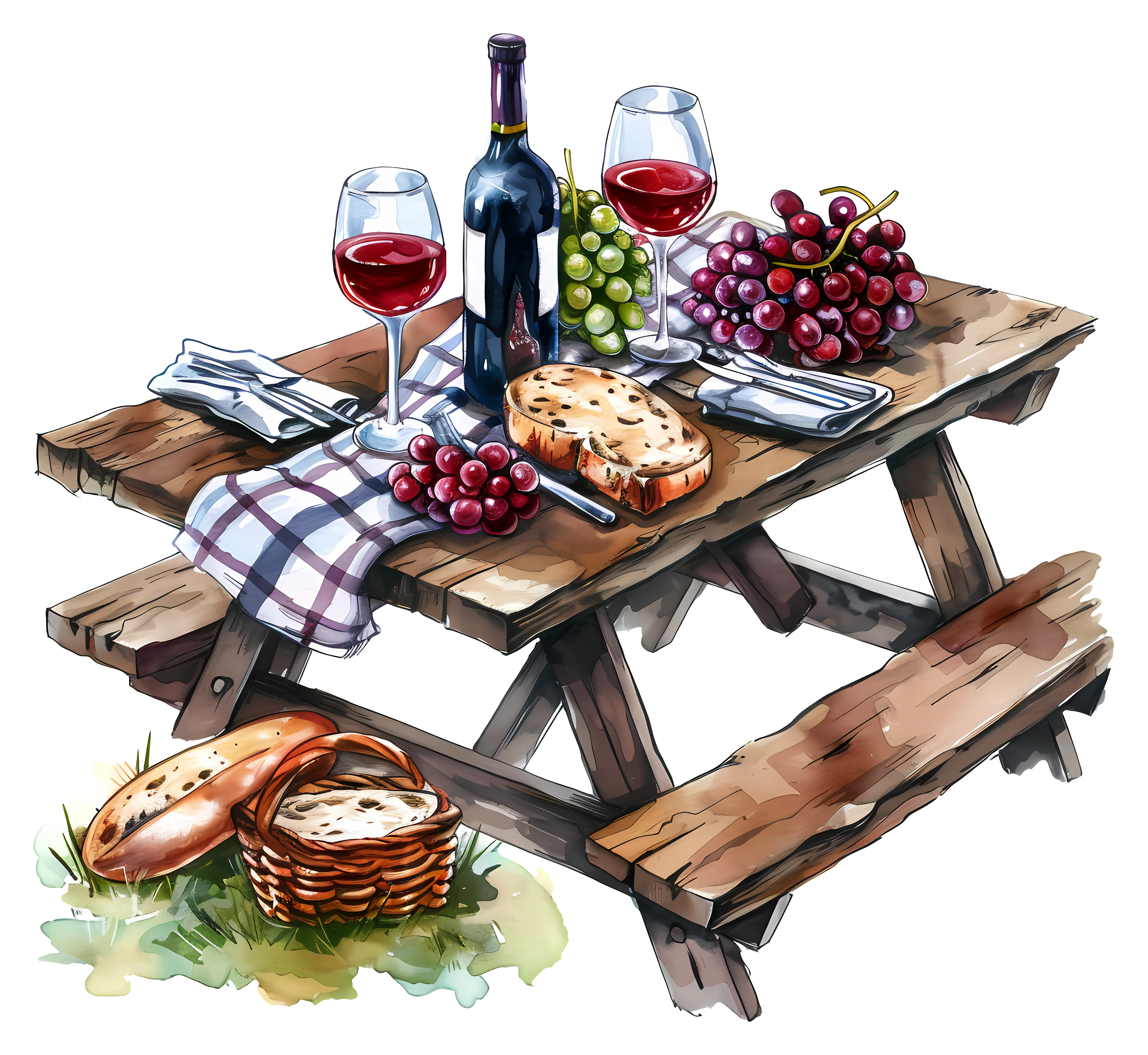 Picnic Table with Food and Wine