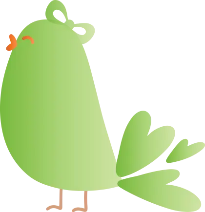 Adorable Green Cartoon Bird with Bow