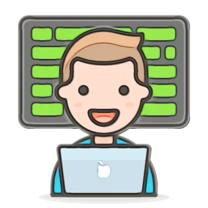 Cartoon Male Coder Working on Laptop