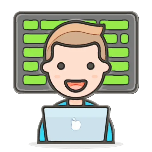 Cartoon Male Coder Working on Laptop