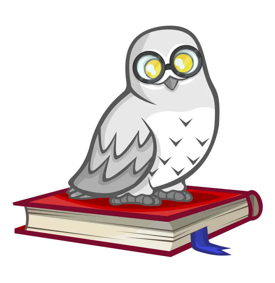 Cartoon Owl with Glasses on Red Book